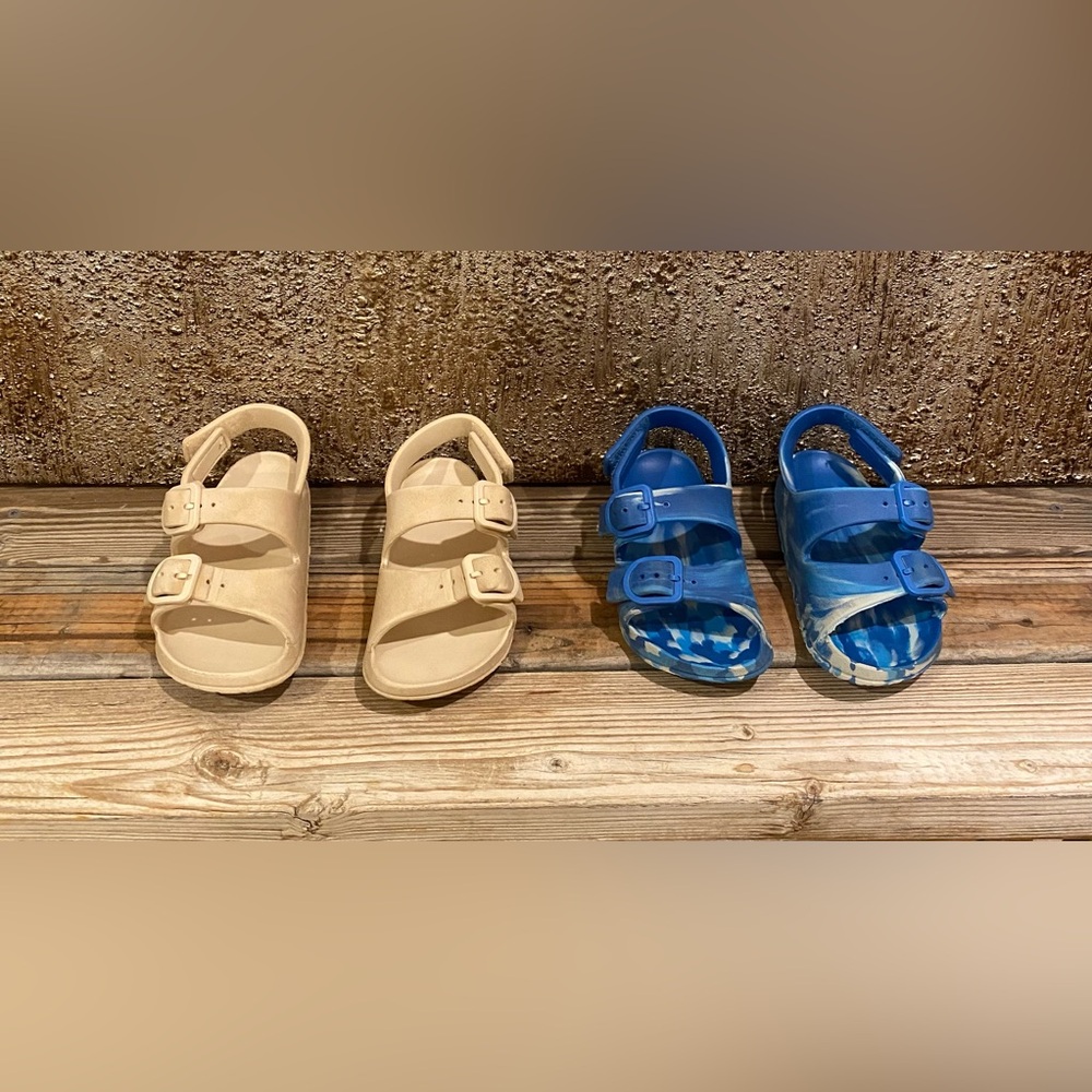 Wonder Nation Toddler Kids EVA Two Buckle 2- Pack Tan/Blue Swirl Sandals - 9/10T - Picture 3 of 13